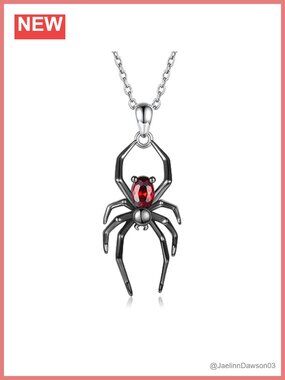 Sterling Silver Spider Pendant Necklace with Red Cubic Zirconia
